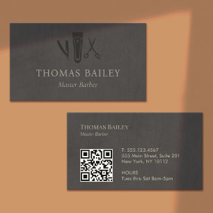 Elegant Barber Shop, Hair Stylist QR Code Business Card