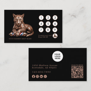 Elegant Barber Shop Rose Gold Panther Hair Stylist Loyalty Card