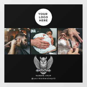 Elegant Barber Shop Silver Owl Logo Hair Stylist Window Cling