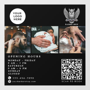 Elegant Barber Shop Silver Owl Qr Code Logo Window Cling