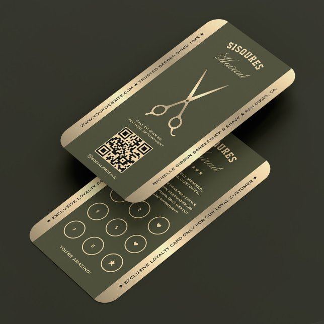 Elegant Barbershop Barber Green Gold Loyalty Card (Elegant Barbershop Barber Green Gold Loyalty Card
)