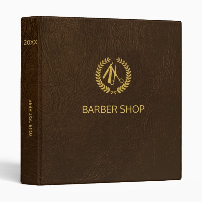 Elegant barbershop dark brown leather appointment binder (Front/Spine)