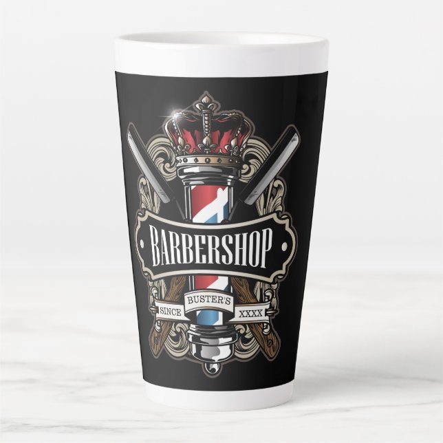 Elegant Barbershop Logo Personalize Latte Mug (Front)