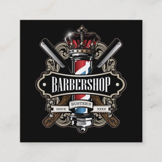 Elegant Barbershop Square Personalize Square Business Card (Front)