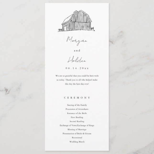 Elegant Barn Black and White Rustic Wedding Program (Front)
