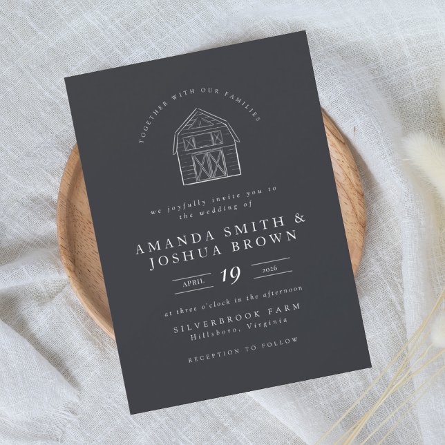 Elegant Barn Illustration Farm House Wedding Invitation (Creator Uploaded)