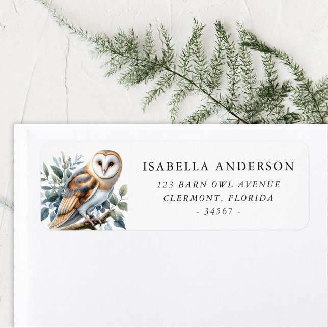 Elegant Barn Owl and Greenery Adresse de retour La (Créateur téléchargé)