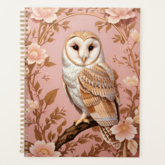 Elegant Barn Owl Pink and Gold Floral 