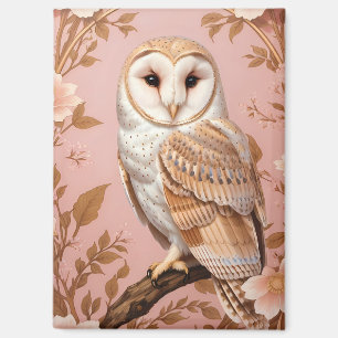Elegant Barn Owl Pink and Gold Floral  Magnet