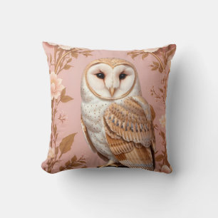 Elegant Barn Owl Pink and Gold Floral Throw Pillow