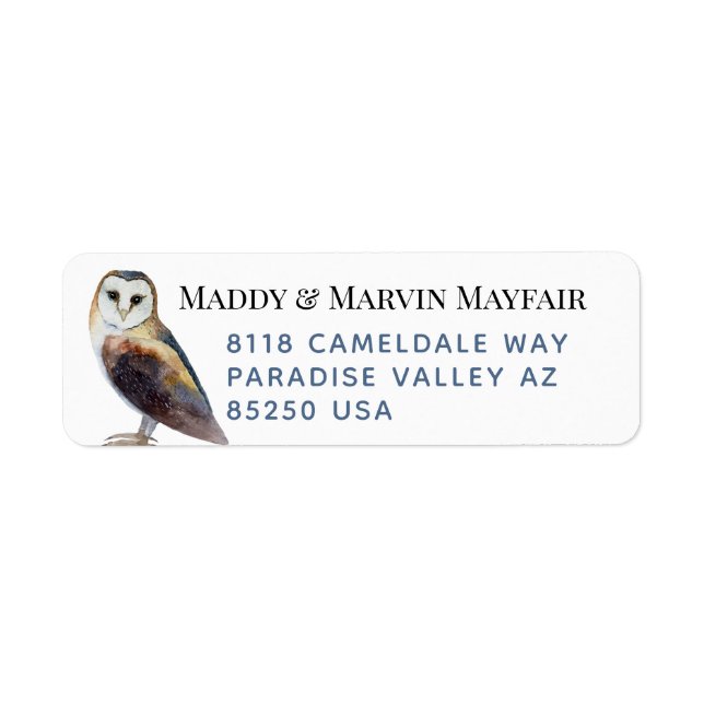 Elegant Barn Owl Return Address Label (Front)