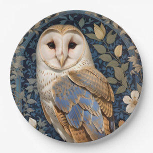 Elegant Barn Owl William Morris Inspired Floral Paper Plate