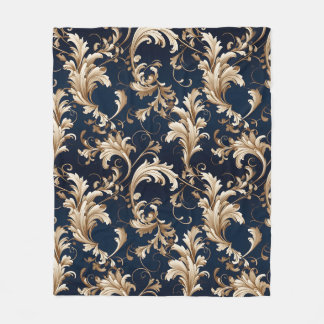 Elegant Baroque and Damask Decor: Vintage Ornate Fleece Blanket