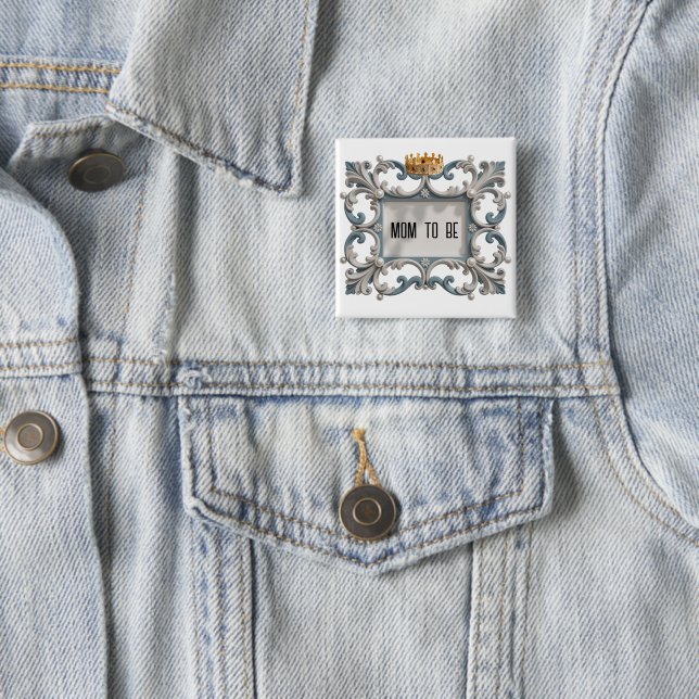 Elegant Baroque Baby Boy Shower 2 Inch Square Button (In Situ)