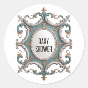 Elegant Baroque Baby Boy Shower Classic Round Sticker