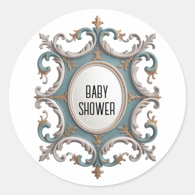 Elegant Baroque Baby Boy Shower Classic Round Sticker (Front)