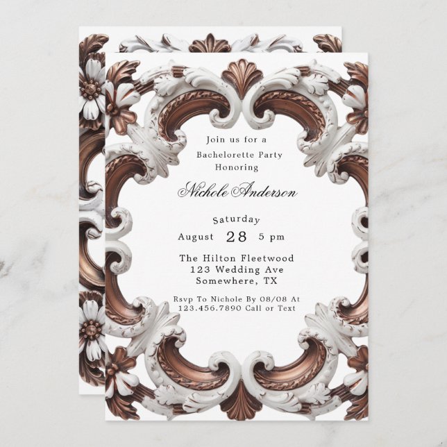 Elegant Baroque Bachelorette Party Invitation (Front/Back)