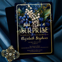 Elegant Baroque Blue Floral Surprise 60th Birthday