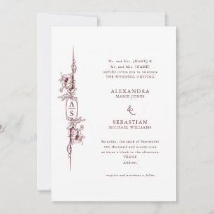 Elegant Baroque Burgundy Red Floral Formal Wedding Invitation