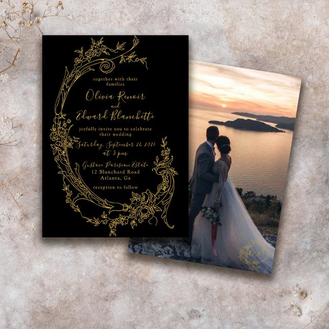 Elegant Baroque Chinoiserie Vintage Gold Wedding Invitation (Creator Uploaded)