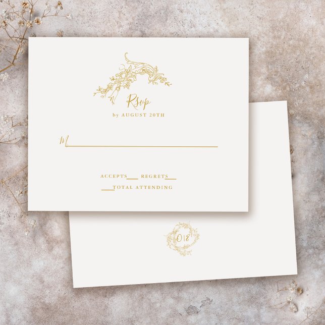 Elegant Baroque Chinoiserie Vintage Gold Wedding RSVP Card (Creator Uploaded)