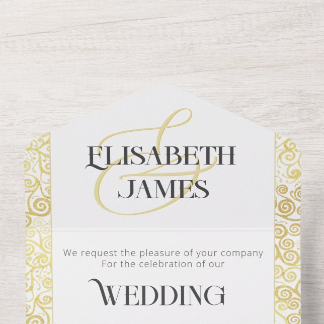     Elegant Baroque Classy White And Gold Wedding  All In One Invitation (Inside Top)