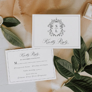 Elegant Baroque Crest Monogram Wedding RSVP Card
