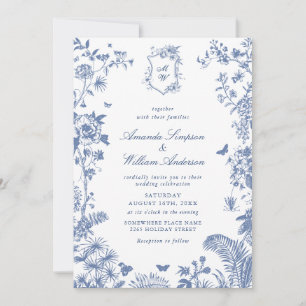 Elegant Baroque Dusty Blue Ornate Frame Wedding Invitation