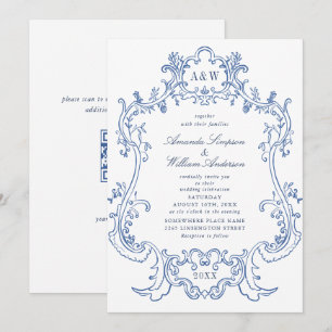 Elegant Baroque Dusty Blue Ornate Frame Wedding Invitation