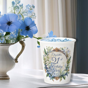 Elegant Baroque Floral Frame 21st Birthday Party Paper Cups