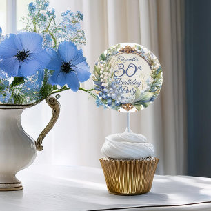 Elegant Baroque Floral Frame 30th Birthday Party Classic Round Sticker