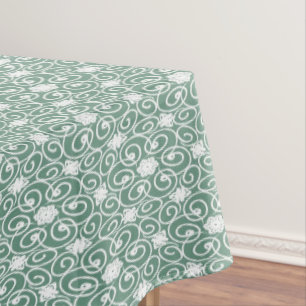 Elegant Baroque Flower Pattern Sage Green Tablecloth
