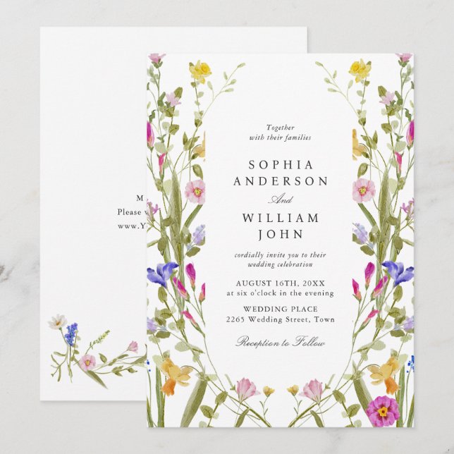 Elegant Baroque French Garden Floral Wedding Invitation (Front/Back)