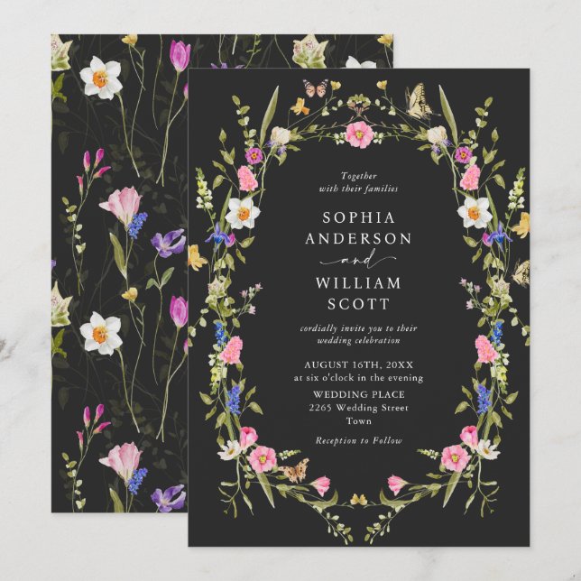 Elegant Baroque French Garden Floral Wedding Invitation (Front/Back)