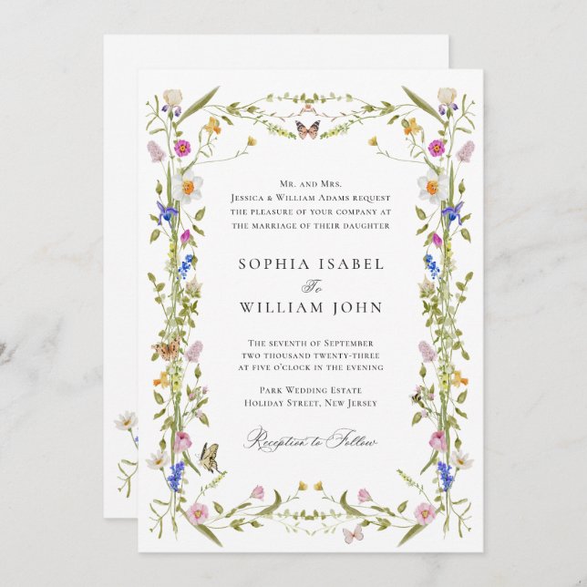 Elegant Baroque French Garden Floral Wedding Invitation (Front/Back)