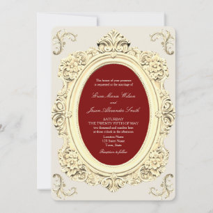 Elegant Baroque Gold and Burgundy Wedding Invitation