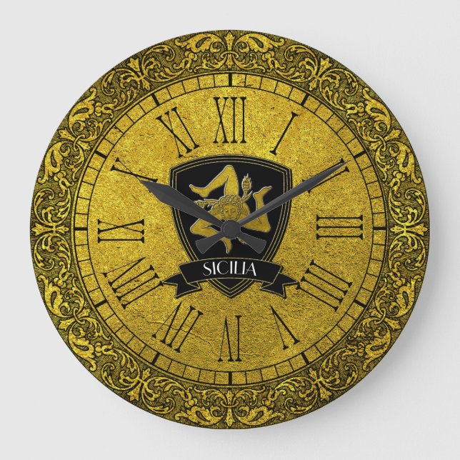 Elegant Baroque Gold Sicilian Trinacria Large Clock (Front)