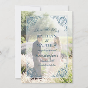 Elegant Baroque Pattern Photo Save The Date Card