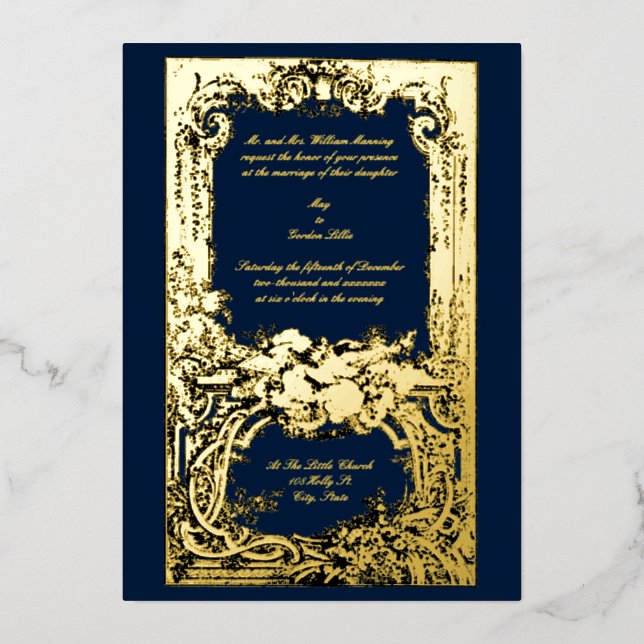 Elégant Baroque Rococo Oiseaux Mariage Invitations (Recto)
