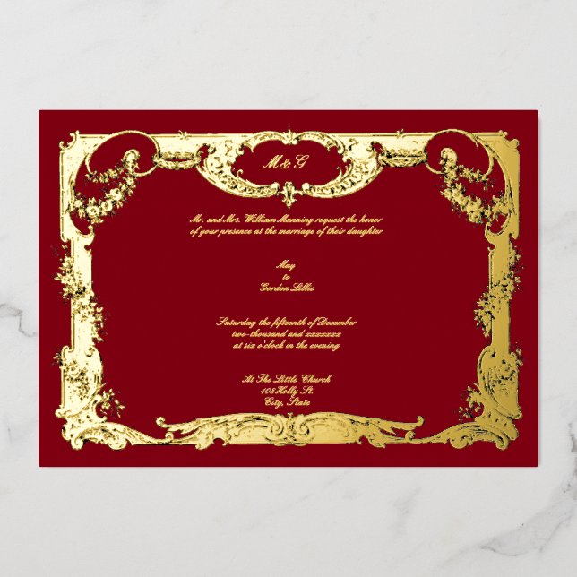 Elegant Baroque Rococo Rose Floral Border Wedding (Front)