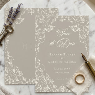 Elegant Baroque Vintage Neutral Tan Ivory Wedding Save The Date