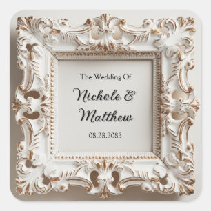 Elegant Baroque Wedding in Cream Square Sticker