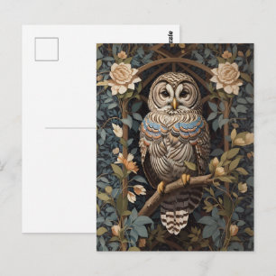 Elegant Barred Owl William Morris Inspired Postcard