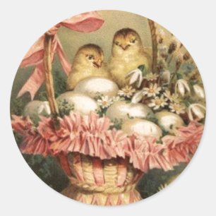 ELEGANT BASKET ,CHICKENS,FLOWERS AND EASTER EGGS CLASSIC ROUND STICKER