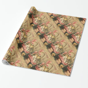 ELEGANT BASKET ,CHICKENS,FLOWERS AND EASTER EGGS WRAPPING PAPER
