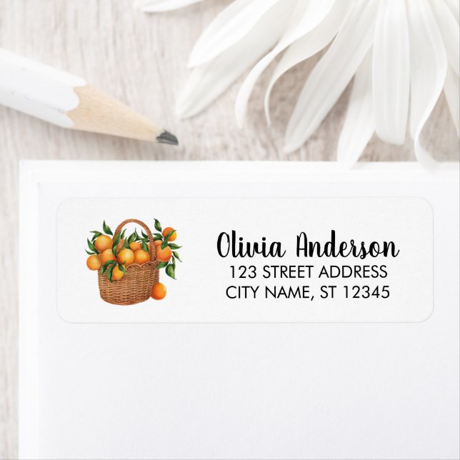 Elegant Basket Of Oranges  Return Address Label    (Insitu)