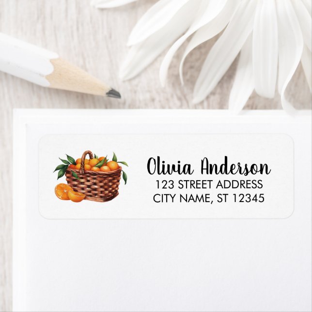 Elegant Basket Of Oranges  Return Address Label    (Insitu)