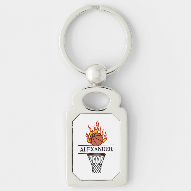 Elegant basketball with blaze personalized name  keychain (Front)