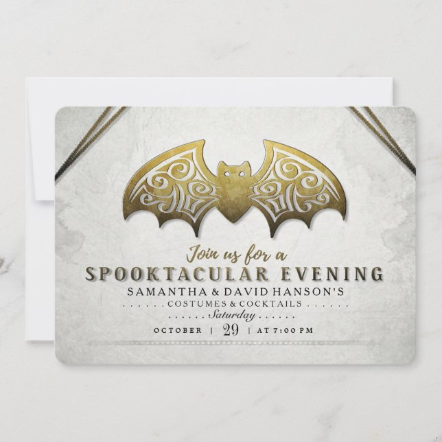 Elégant Bat Blanc Or Spooktacular Invitation du so (Devant)