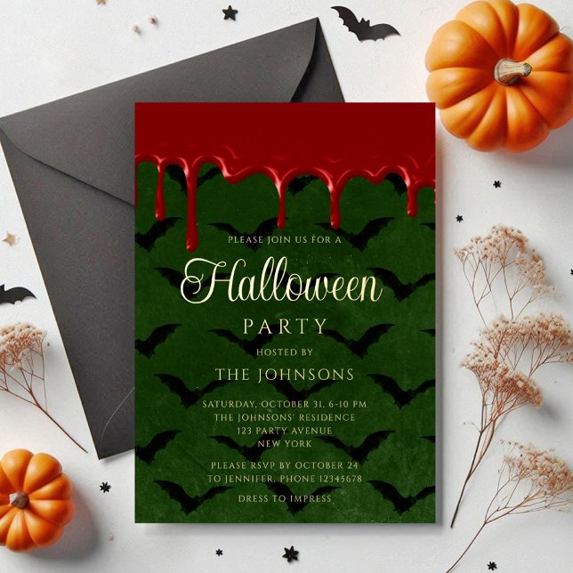 Elegant Bat Blood Dripping Halloween Gold (Elegant Bat Blood Dripping Halloween Gold Foil Invitation)